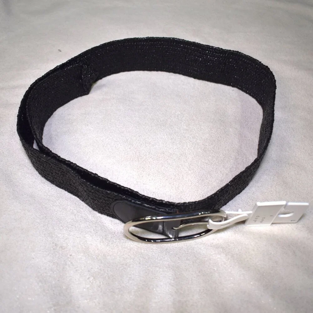 A New Day Black Woven Stretch Belt – Size Large Silver Buckle